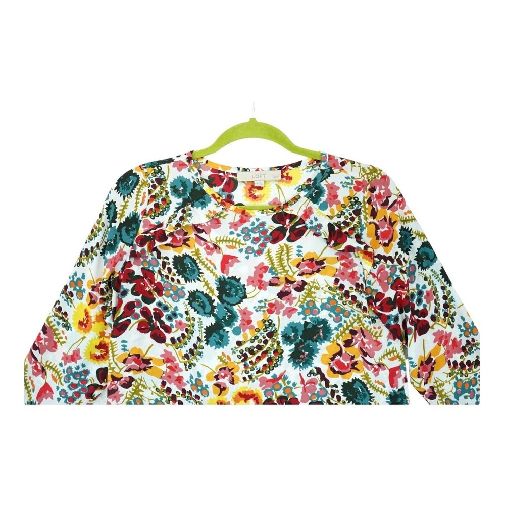 LOFT Women Floral Chiffon Long Sleeve Pullover Blouse Multicolor Size XS Petites - Picture 3 of 7